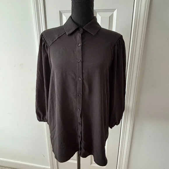 Pleione Tops - Pleione Black 3/4 Sleeve Button up blouse - Size M - NWOT